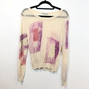 Liviana Conti Womens Abstract Print Long-Sleeve Sheer Sweater Top Size M READ